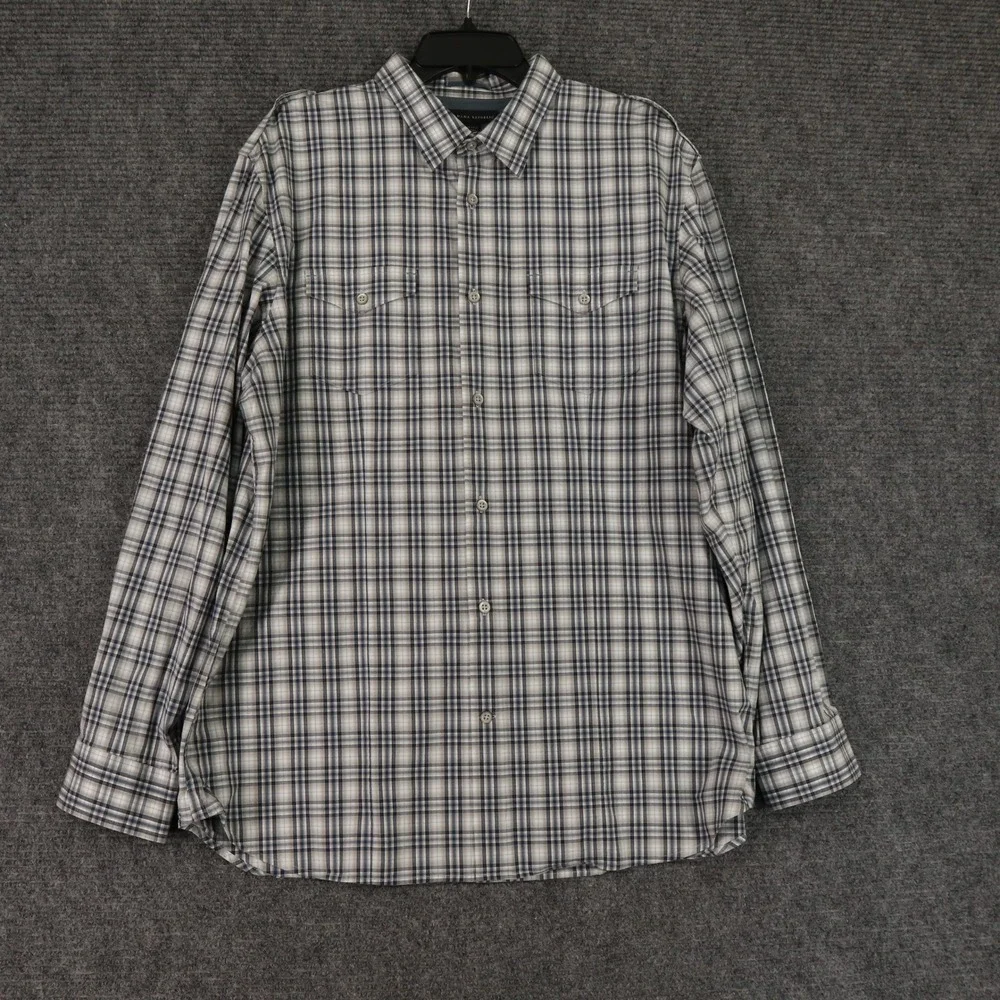 Banana Republic Safari Plaid Button Front Shirt Mens XL Stretch Business Casual